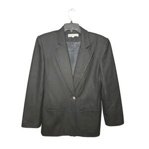 Baldanza Vintage Black Single Button Blazer Gold Crest Buttons USA Made Size 6